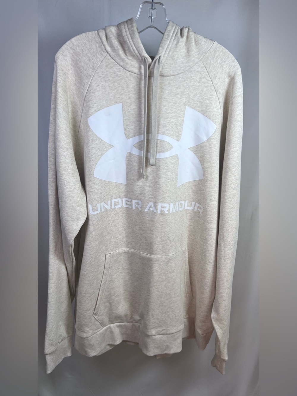 NWT Under Armour Men's Rival Fleece Big Logo Hoodie - 2XL Tall - Oatmeal/White